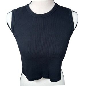 Lonely Ghost Ribbed Crop Tank Top Womens Medium Black Excellent Ghost Logo